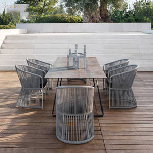 Suministro de fábrica, combinación de mesa y silla tejida de ratán para exteriores nórdica, villa, jardín, jardín, <span class=keywords><strong>terraza</strong></span> junto a la piscina, muebles de ocio - Product Image 5