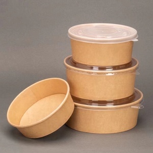Assiettes jetables en papier kraft <span class=keywords><strong>pour</strong></span> salade, riz, soupe, pâtes, bols, emballages alimentaires, boîte avec couvercles - Product Image 2