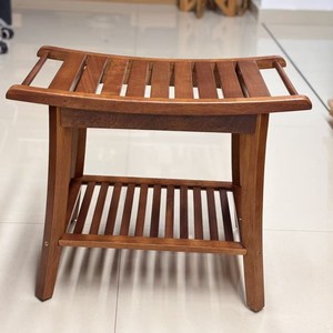 Tabouret de salle de bain en bois massif Kaijiang 60x34.5x45.5 cm, siège de douche en teck avec étagère, imperméable et antidérapant - Product Image 4