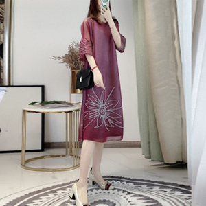 Nuevo verano 2020 Miyake suelto y simple Mandarín de manga de las mujeres <span class=keywords><strong>vestido</strong></span> <span class=keywords><strong>midi</strong></span> - Product Image 5