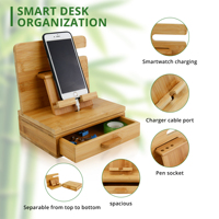 Station d'accueil en bois pour table de chevet, organiseur de téléphone, portefeuille, montre, clés, tablette, gadgets technologiques, station de charge pour bureau