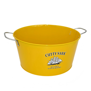 Custom Logo Yellow Oval Metal Ice <b>Bucket</b> With Two Handles Whisky Beer Cooling <b>Tin</b> for Bar Party Beverage Storage - Product Image 1