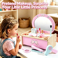Table de Maquillage en Bois pour Filles, Coiffeuse Princesse Couronne, Ensemble de Jeu de Rôle en Bois pour Bijoux et Jouets pour Enfants