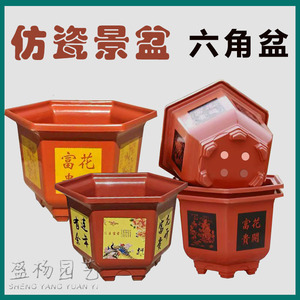 Pot de fleurs hexagonal en plastique, imitation porcelaine épaissie, style traditionnel, pour jardinage domestique, plantation en extérieur, durable - Product Image 5