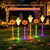 Lampes LED solaires d'Halloween IP65 en forme de citrouille, ensemble de 5 en 1 à piquer dans le sol, thèmes fantôme, sorcière, crâne, emballage transfrontalier étiqueté