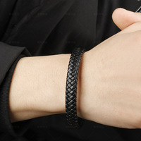 Bracelet en cuir pour homme avec fermoir magnétique, bracelet en cuir tressé pour homme