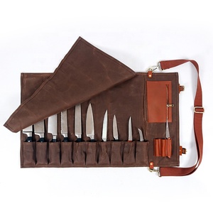 <span class=keywords><strong>Borsa</strong></span> rotolo CHANGRONG Custom Vintage resistente all'acqua e utilità marrone tela cerata coltello da cuoco - Product Image 2