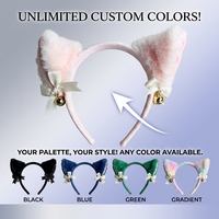 Serre-tête coréen pour femme, fait main, de haute qualité, avec oreilles de chat mignonnes roses, nœud et clochette, en peluche, couleur personnalisable