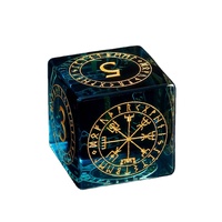 Ensemble de dés polyédriques de luxe en résine bleu sarcelle et or à motifs runiques nordiques pour jeux de rôle Dungeons & Dragons (D&D)