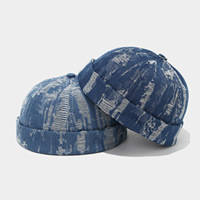 Casquette de baseball en jean à imprimé abstrait bleu - Casquette de papa vintage texturée délavée avec visière pliée et sangle réglable unisexe