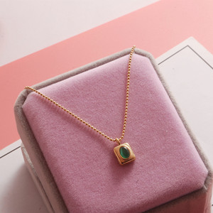 HOVANCI Popular Square Green Necklace Stainless Steel Round <strong>Bead</strong> Chain Cubic Zirconia <strong>Emerald</strong> Crystal Pendant Necklace - Product Image 5