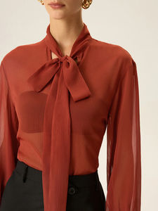 Autunno primavera nuovo Design da donna camicetta Casual <span class=keywords><strong>con</strong></span> <span class=keywords><strong>fiocco</strong></span> elegante da ufficio da donna a manica lunga in Chiffon - Product Image 4