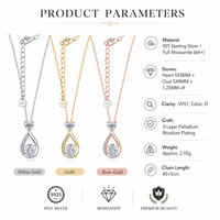 Collier en moissanite en forme de larme, pendentif ovale en argent sterling 925, 5 mm, couleur D VVS1, 3 couleurs, bijoux pour femmes