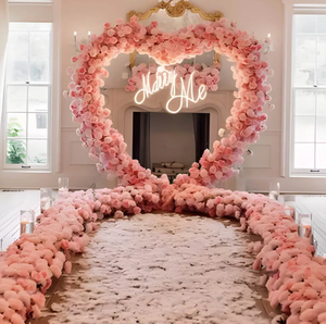 مصنوع يدويًا وردي وقلب وردي وقلب قوس زهور على شكل قلب خلفية زهور قوس زفاف لعيد الحب - Product Image 5