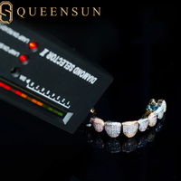Grillz en Or et Argent avec Moissanite et Diamants, 10K 14K 18K, Forme Carrée, Entièrement Brillante, 8 sur 8 Dents, pour Hommes et Femmes