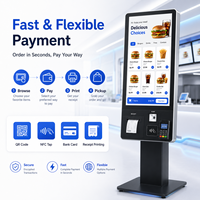 Kiosque de commande automatique pour café-boulangerie avec écran tactile, menu personnalisé, fonctions de coupon, paiement par carte, imprimante de reçus, Intel Core i5, sur pied