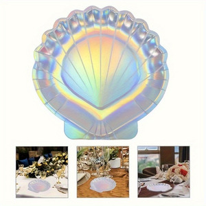 Assiettes en papier jetables Ensemble d'assiettes à dîner jetables élégantes en forme de <span class=keywords><strong>coquillage</strong></span>-Parfait pour les fêtes de sirène, les mariages et les anniversaires - Product Image 5