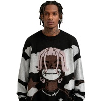 OEM manches longues Anime rappeur pull en tricot Harajuku Hip Hop Vintage Streetwear Spandex/coton anti-boulochage automne hiver col rond