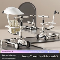 Trottinette multifonctionnelle pour tout-petits avec barre de poussée parentale, auvent et siège de sécurité amovible pour les enfants de 10 à 36 mois