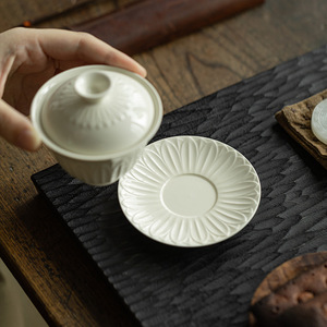 Ding Kiln White Lotus Petal Three Piece Covered Bowl <b>Teacup</b> Porcelain Gaiwan For Kung Fu Tea Set Household Use - Product Image 2