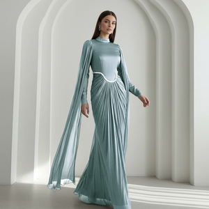 Elegante Abaya de Estilo Musulmán Modesto para Mujer, Vestido Largo Formal de Chifón con Cintura Adornada con Cuentas y Mangas Tipo Capa, Ideal para Bodas y Fiestas de Primavera - Product Image 1