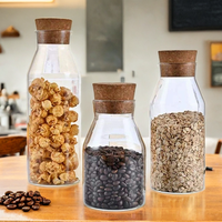 Bocal de conservation alimentaire rond en verre borosilicate résistant pour biberons, avec couvercle en liège, fait main, pour jus de fruits