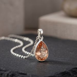 Collier pendentif goutte d'eau en Morganite plaqué argent 925 Ha Gems pour femmes et hommes, bijoux d'anniversaire - Product Image 3