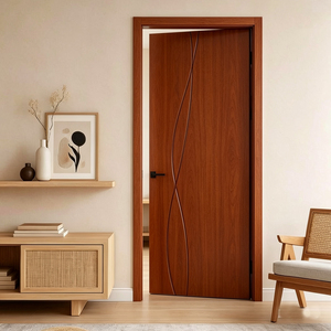 Golden Aero GA-31L Solid Wood Interior Door With Curve Groove Modern Design For Bedroom Apartment Villa - Product Image 1