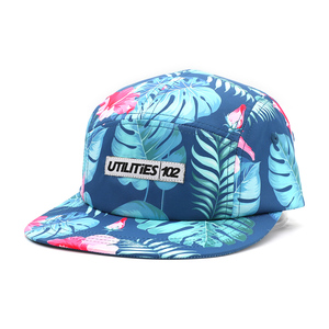BSCI chine personnalisé 5 panneaux plage chapeaux de course impression de <span class=keywords><strong>fleurs</strong></span> étiquette tissée à séchage rapide casquette de Camp en Nylon - Product Image 1