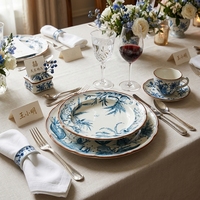 Lot de Plats de Dîner en Céramique en Gros – Assiettes en Porcelaine à Motif Floral Bleu de 6,5, 8, 10,5 et 12 Pouces pour Mariages, Maisons, Cuisines et Restaurants (Vente en Gros)