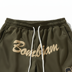 Short de lavage à l'acide de broderie d'impression de bouffée en détresse Baggy de Terry français pour les hommes confortables - Product Image 1