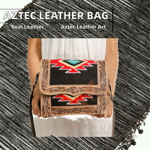Women's Bohemian Hand <b>Tooled</b> 100% Genuine <b>Leather</b> Shoulder Bags With Geometric Embroidery Pattern Single Strap All Seasons Carry - Product Image 2