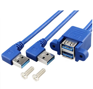 Đôi che chắn AL. Lá + bện kép USB 3.0 Nam 90 độ trái góc cạnh để nữ bảng điều khiển gắn kết mở rộng cáp màu xanh - Product Image 1