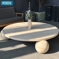 Luxe Wabi-sabl Style Grande Table Basse Moderne Ronde Beige Travertin Avec Socle Bas pour Salon Villa Hôtel Décor