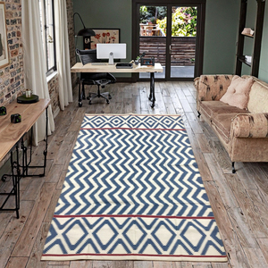 พรมทอมือกันลื่น ผลิตจากผ้าฝ้ายเป็นมิตรกับสิ่งแวดล้อม ลายจิ๊กซอว์ แถบสีแดง ดีไซน์ทันสมัย สำหรับใช้ในบ้าน ปิกนิก ตั้งแคมป์ ปูพื้น - Product Image 1