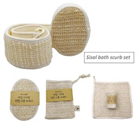 Ensemble de luxe d'éponges de bain en sisal, sac à savon bio en sisal et chanvre, pochette moussante en sisal et pochette de séchage en sisal