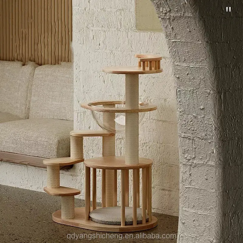 2023 desain unik mode kayu baru bambu DIY ruang kapsul rumah kucing