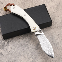 Couteau pliant en acier Damas poli miroir de qualité supérieure, manche en os de bœuf blanc, couteau de poche EDC, cadeau, camping en plein air