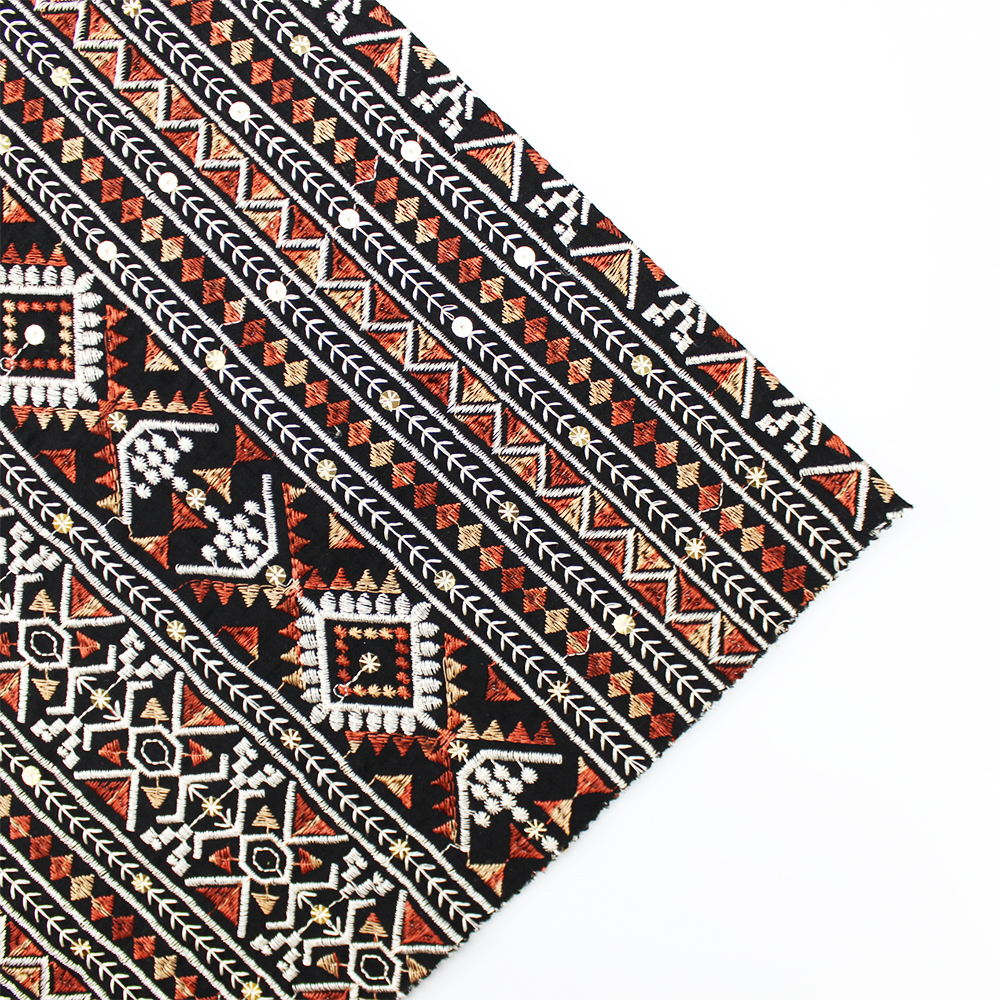 New Ethnic Custom Color 15% Nylon 85% Rayon Sequin Embroidery Fabric for Dresses