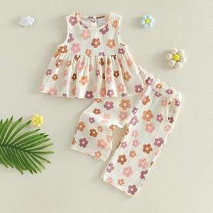 Nouvelle Collection Printemps/Été 2026 : Ensemble Fille Sans Manches Ample à Imprimé Floral et <span class=keywords><strong>Pantalon</strong></span> Long Assorti – Mélange Coton 95% – Adorable - Product Image 5