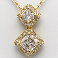 Ensemble collier et boucles d'oreilles pendantes en zircon avec halo de diamants |   Bijoux en cuivre classiques en 2 pièces
