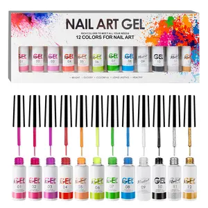 Painted Gel Nail Polish Set,Line Art Gel 12 Colors Line Nail Polish Gel,Nail Wire Pulling Gel Kit Women DIY Salon At Home