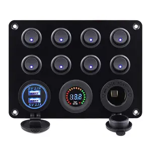 8 Bende Rocker Swith Paneel Met Sigarettenaansteker Kleurenscherm Voltmeter Usb Autolader Op Auto Marine Boot Vrachtwagen Rv