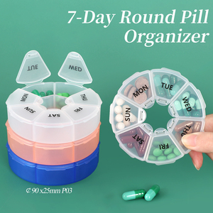 SUNSHING Wholesale <b>7</b> Days Pill Organizer Round Pill Box Travel Case Portable Transparent Daily Supplement Organizer Container - Product Image 1