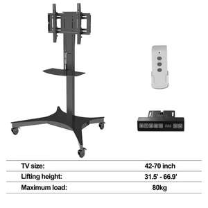 Chariot de télévision mobile de 32 à <span class=keywords><strong>72</strong></span> pouces, support de sol pour moniteur, réglable en hauteur, chariot de télévision en métal à roulettes avec rotation à 90 degrés et tablette pour ordinateur portable - Product Image 2