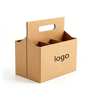 Porte-bouteilles de bière en papier kraft personnalisé, lot de 6, avec poignées, emballage écologique recyclable pour brasseries artisanales et vente au détail - Product Image 2