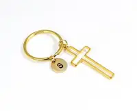 Porte-clés personnalisé avec croix en émail, accessoire religieux, en métal doré, sur mesure, avec jésus