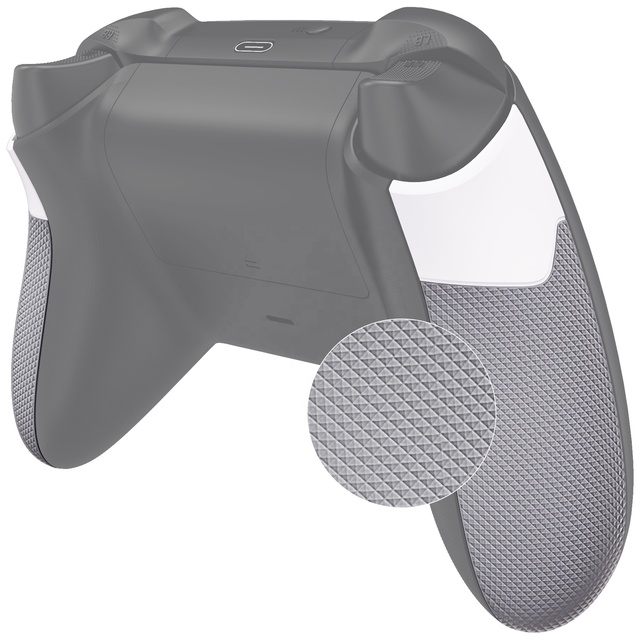 EXtremeRate White & Gray Non-Slip Performance Rubberized Grips Replacement Back Panels Side Rails for Xbox Series X S Controller
