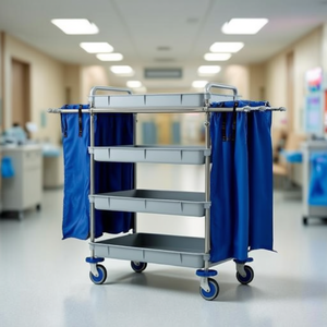 Carrello Multiuso con 4 Ripiani, 144 L, Grigio con Tende Blu per Uso Ospedaliero - Product Image 3