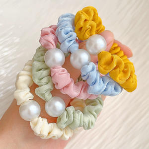 Doux femme perle petit intestin anneau de <span class=keywords><strong>cheveux</strong></span> <span class=keywords><strong>filet</strong></span> rouge tissu enfants fête bandeau avec grande corde de <span class=keywords><strong>cheveux</strong></span> en tissu élastique - Product Image 1